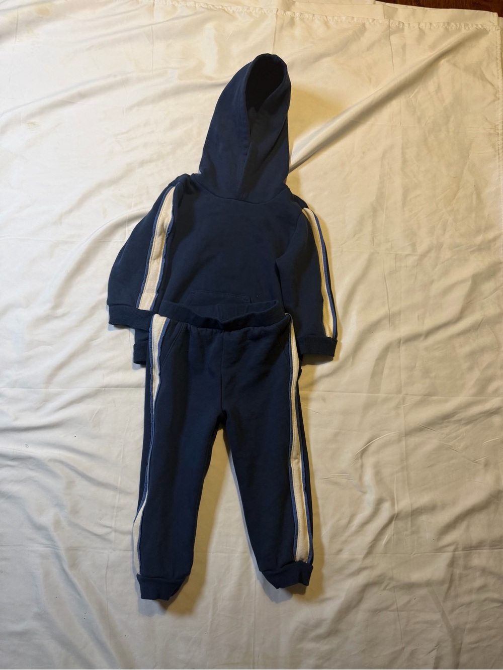 Little Me Navy Hoodie and Joggers with White Side Stripes